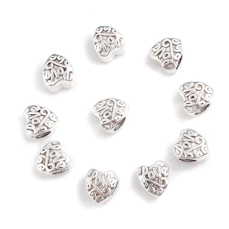 

Beadtales 10pcs/lot Alloy Heart Big Hole Beads Love Pattern Beads For Jewelry Making Bracelet Necklace DIY Accessories Wholesale