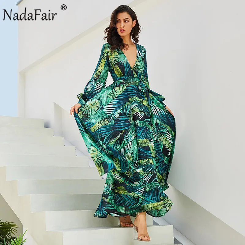 Nadafair Boho летнее макси платье шифоновое винтажное Туника сексуальное с v-образным вырезом на поясе шифоновое с цветочным принтом размера плюс пляжное длинное платье для женщин