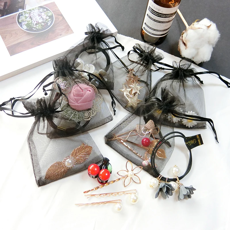 100 шт./лот маленькие черные сумки из органзы 9x12 см для свадебной вечеринки подарки