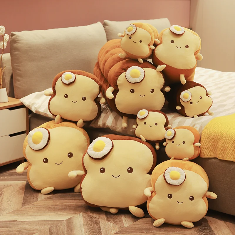 

Creative Toast With Poached Egg Plush Toys Simulation Sliced bread and Long Bread Cushion Stuffed Soft Pillow Home Decor Gift