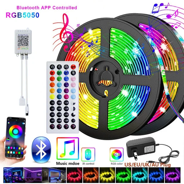 LED Strip Light 5m 10m 20m 30m for Home Decor RGB5050 Colorful Change Bluetooth APP Control with 44keys New Control Neon lights