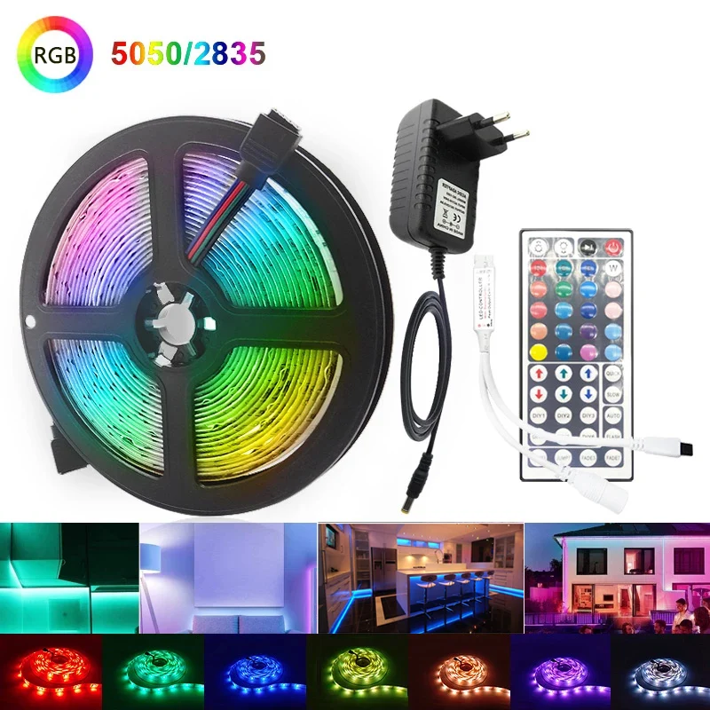 

Led Strip Lights Color Changing Flexible 2835 5050 RGB Led Light Strip with App 44 Key IR Remote Music Sync 300LEDs Tape Lights