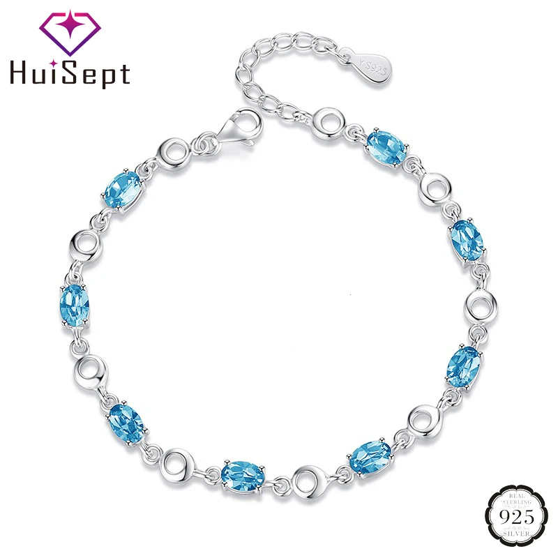 

HuiSept Fashion 925 Silver Bracelet Jewelry Oval Shaped Sapphire Gemstones Bracelets for Female Wedding Party Ornament Wholesale