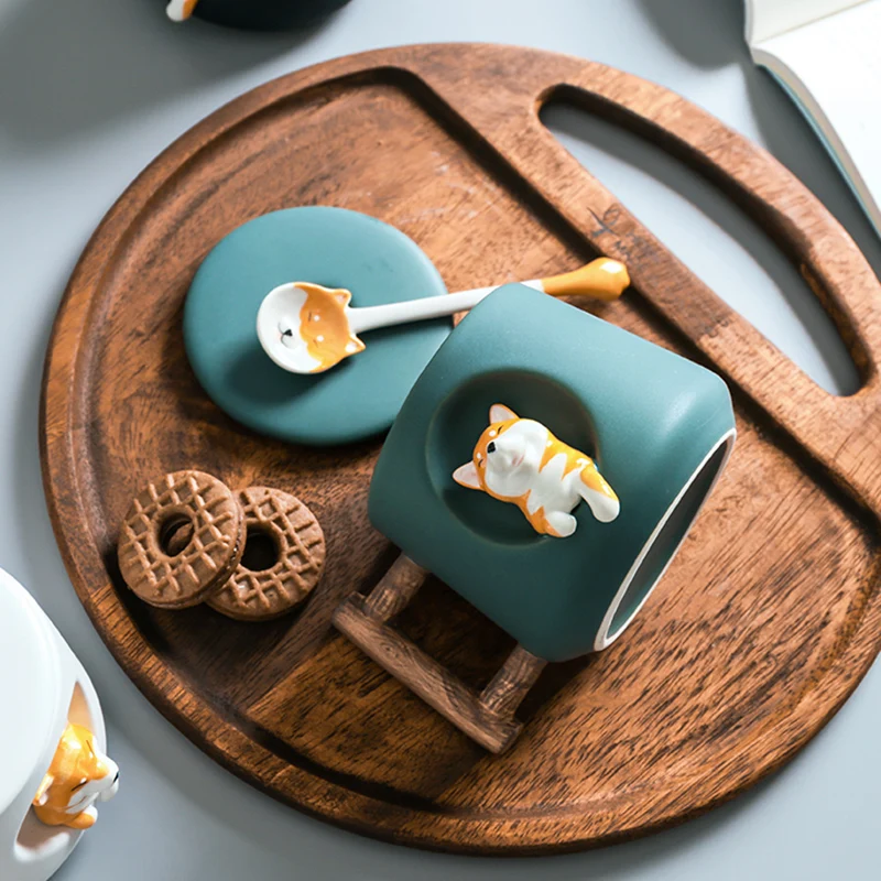 Creative Ceramic Cup Cat Coffee Mug with Lid and Spoon for Milk Tea Household Water Student Gift | Дом и сад
