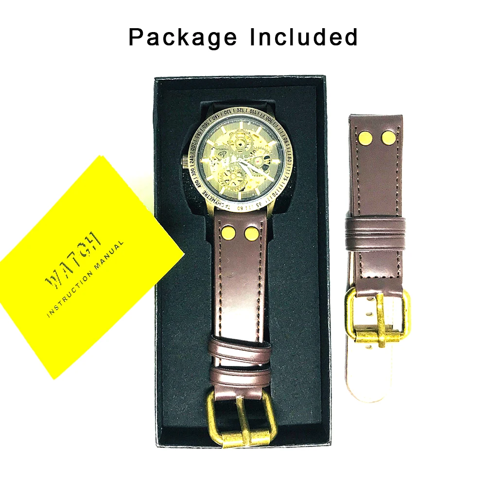Vintage Skeleton Watches Automatic Watch Men Bronze Retro Leather Strap Steampunk Mechanical  Wristwatches Clocks for Man enlarge