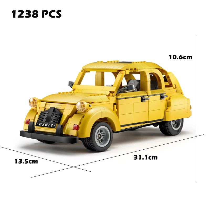 

1238pcs MOC Classic Vehicle Retro Car 2CV Building Blocks Toys Model Compatible with Legouingly High Tech Brick Children's Toys