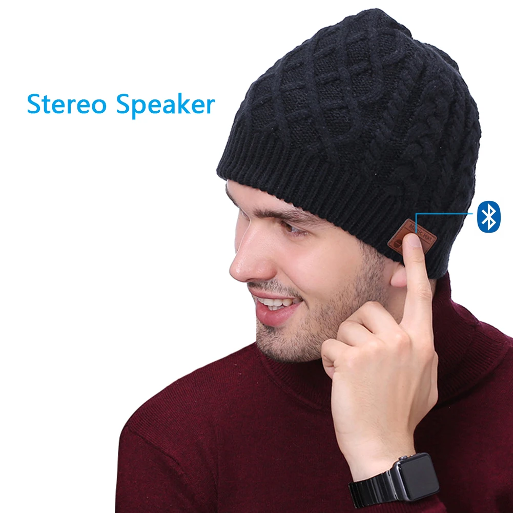 Беспроводная шапка вязанные шапки Beanie стерео наушники микрофон динамик Bluetooth для