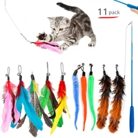 11 pcs cat feather toy feather teaser stick wand pet retractable feather bell refill replacement catcher product for kitten