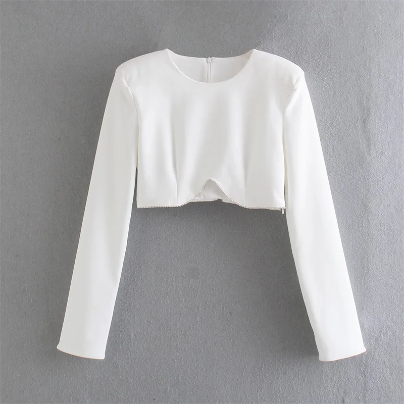 

Женский короткий топ в стиле ретро, с длинным рукавом и круглым поясом