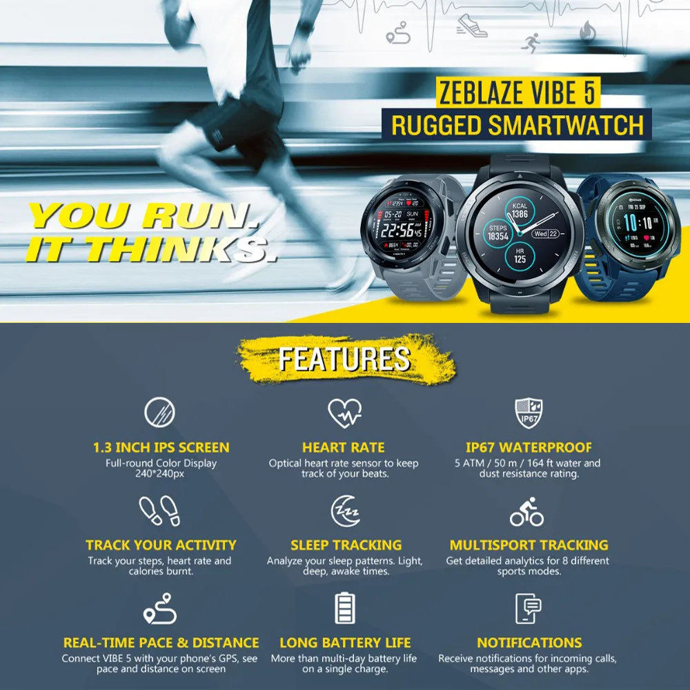 Zeblaze Смарт-часы VIBE 5 фитнес-трекер Smartwatch монитор сердечного ритма для мужчин и женщин ремешок для samsung huawei Xiaomi Apple iphone