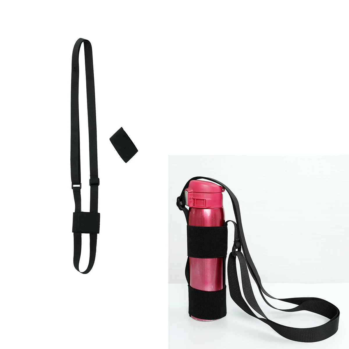 Черный нейлоновый ремешок для бутылки с водой регулируемый держатель