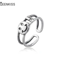 qeenkiss rg6319 jewelry%c2%a0wholesale%c2%a0fashion%c2%a0%c2%a0woman%c2%a0girl%c2%a0birthday%c2%a0wedding gift retro round smiley 925 sterling silver open ring