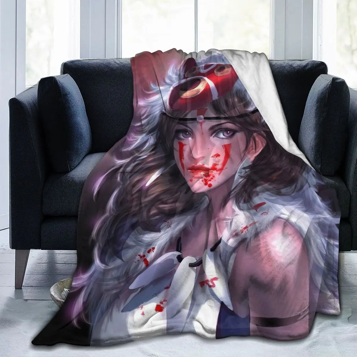 

Manta polar de franela con estampado 3D de princesa Mononoke, ropa de cama, sofá, decoración del hogar, dibujos animados, Unisex