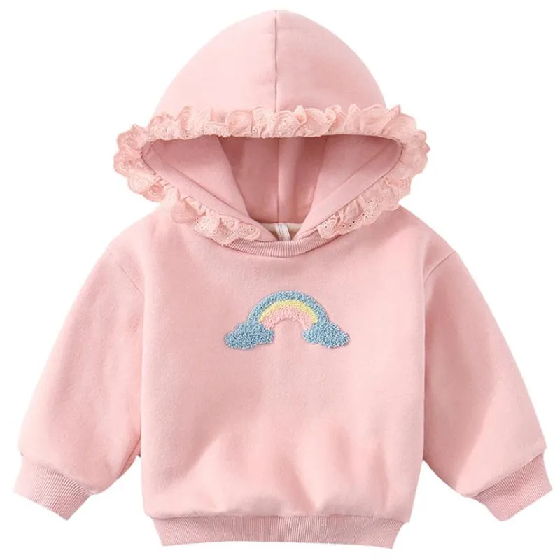 

DFXD Toddler Girls Winter Plus Velvet Hoodies Sweatshirts 100% Cotton Rainbow Hooded Warm Pullover Tops Children Clothes 1-7Yrs
