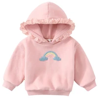 dfxd toddler girls winter plus velvet hoodies sweatshirts 100 cotton rainbow hooded warm pullover tops children clothes 1 7yrs