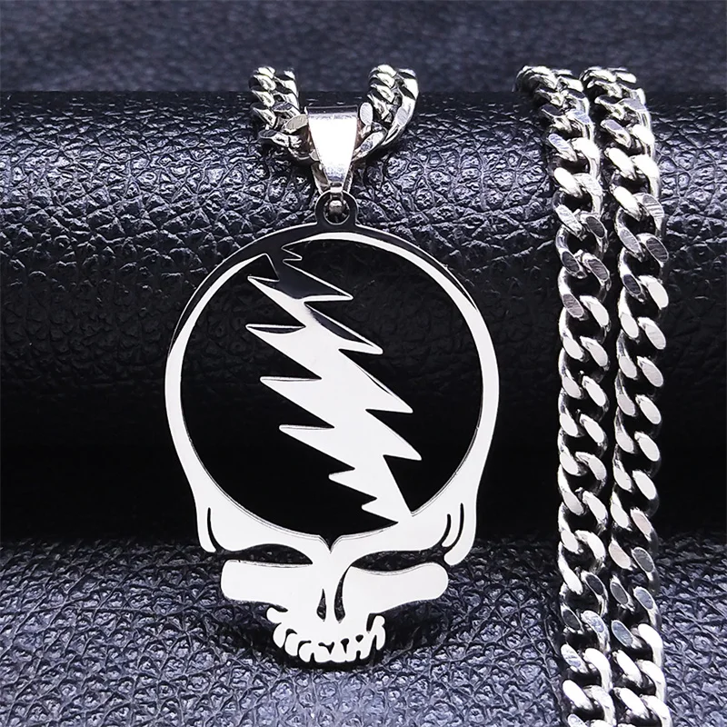 Grateful Dead Skull Stainless Steel Chain Necklaces Silver Color Statement Necklace Jewelry collar acero inoxidable N4206S06