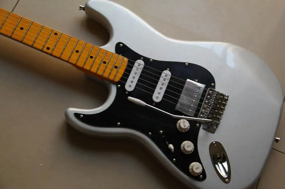 Бесплатная доставка новая леворукая STR электрическая гитара в серебре