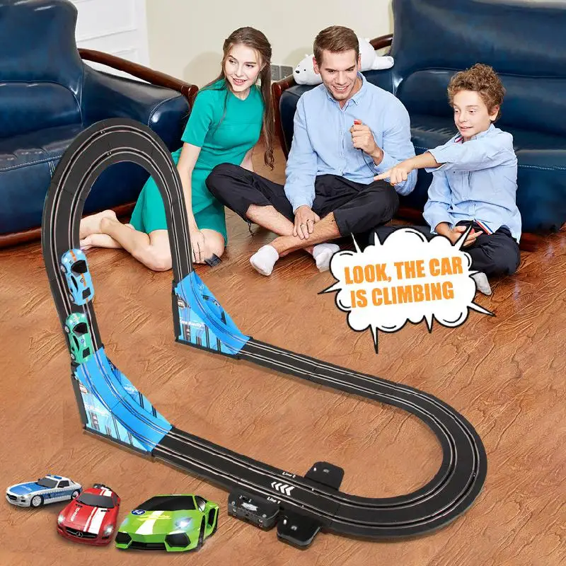 

Electric Railway Train Track Suit Toy Double Autorama Circuit Voiture Racing Flying Track Rail Transit Slot Car Toy For Children