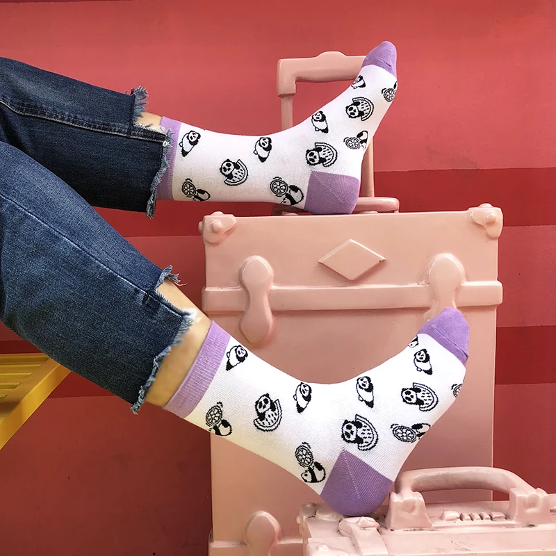 VPM, цветные хлопковые женские носки Harajuku Kawaii, новинка, милые Мультяшные забавные носки с изображением мороженого, кота, радуги, единорога, черепа, динозавра, подарки