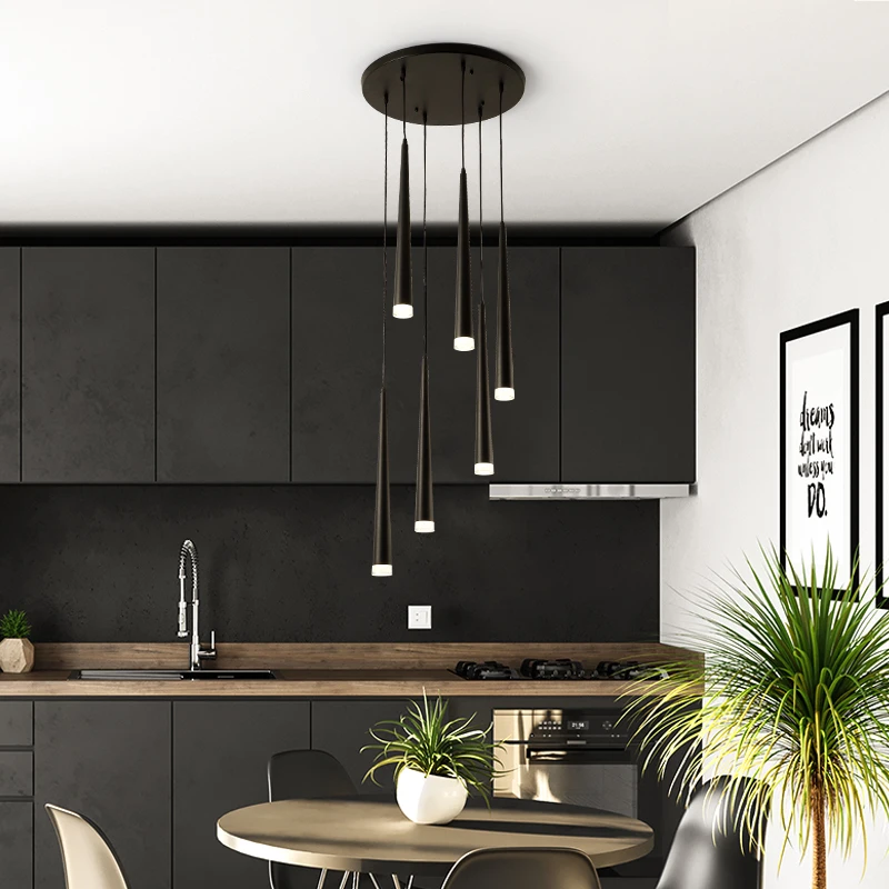 

Modern staircase large Chandelier Nordic Simple Restaurant Black long tube LED Hanging lamp Corridor entrance balcony Lighting