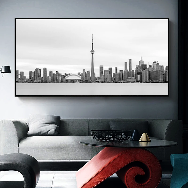 Винтажные плакаты и принты Торонто черно белого цвета пейзаж города живопись на