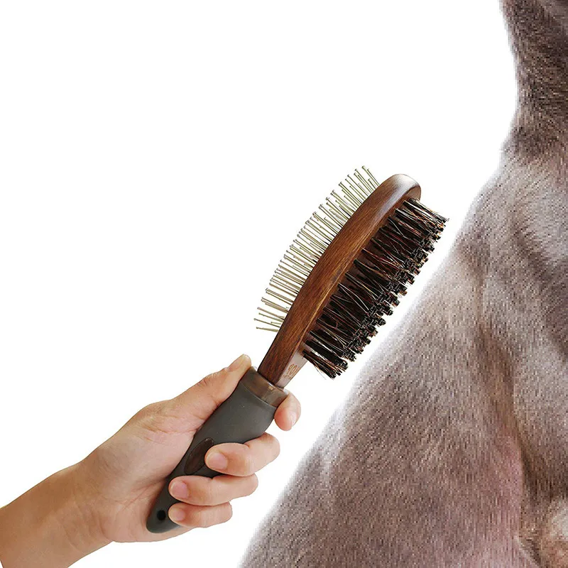 

Double Wood Sided Dog Brush Grooming Eco-friendly Cleaning Pet Brush Dog Massage Hair Cleaning Brush Puppy Pug Teddy Supplies