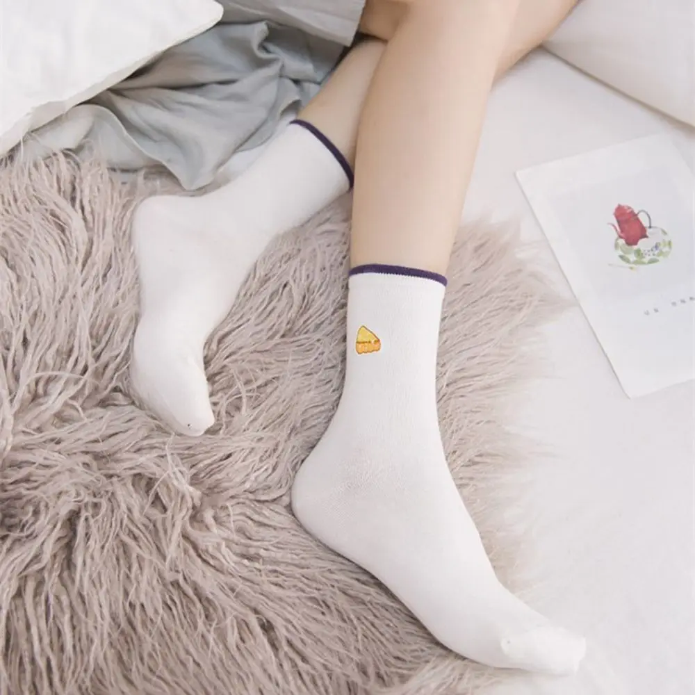 Женские носки в Корейском стиле с вышивкой Мультяшные закуски картофель фри