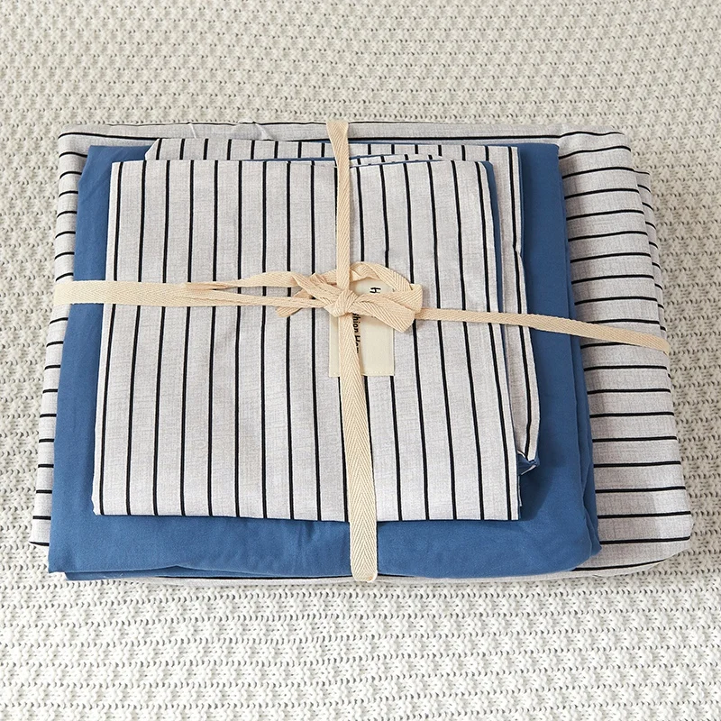 

4pcs Striped Bedding Set Printed Bed Sheet Flat Sheet Bed Skirt Bed Spread Bed Cover Cotton Quilt Cover King Queen Twin Size