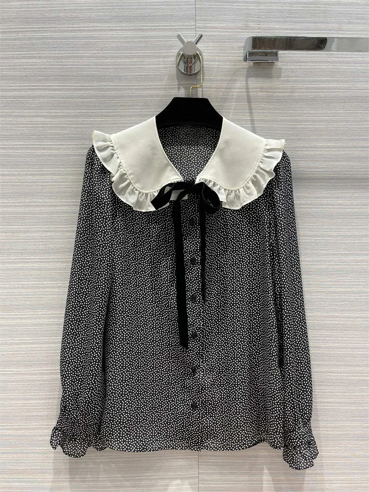 

Новые осенние Рубашки 2021, высококачественные женские модные шелковые блузки в горошек