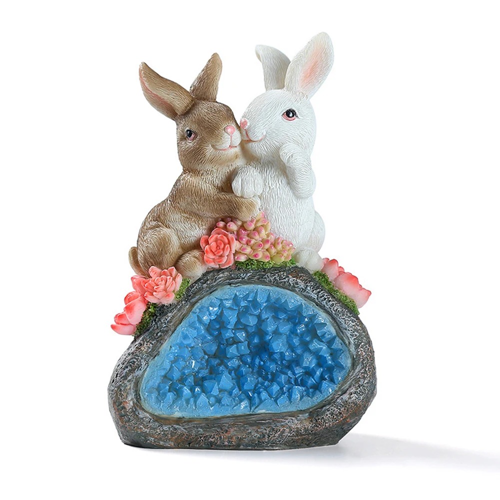

Rabbit Lovers Sculpture LED Solar Night Lamp Resin Cartoon Craft Statues Outdoor Garden Lawn Stakes Light Art for Home Decoratio