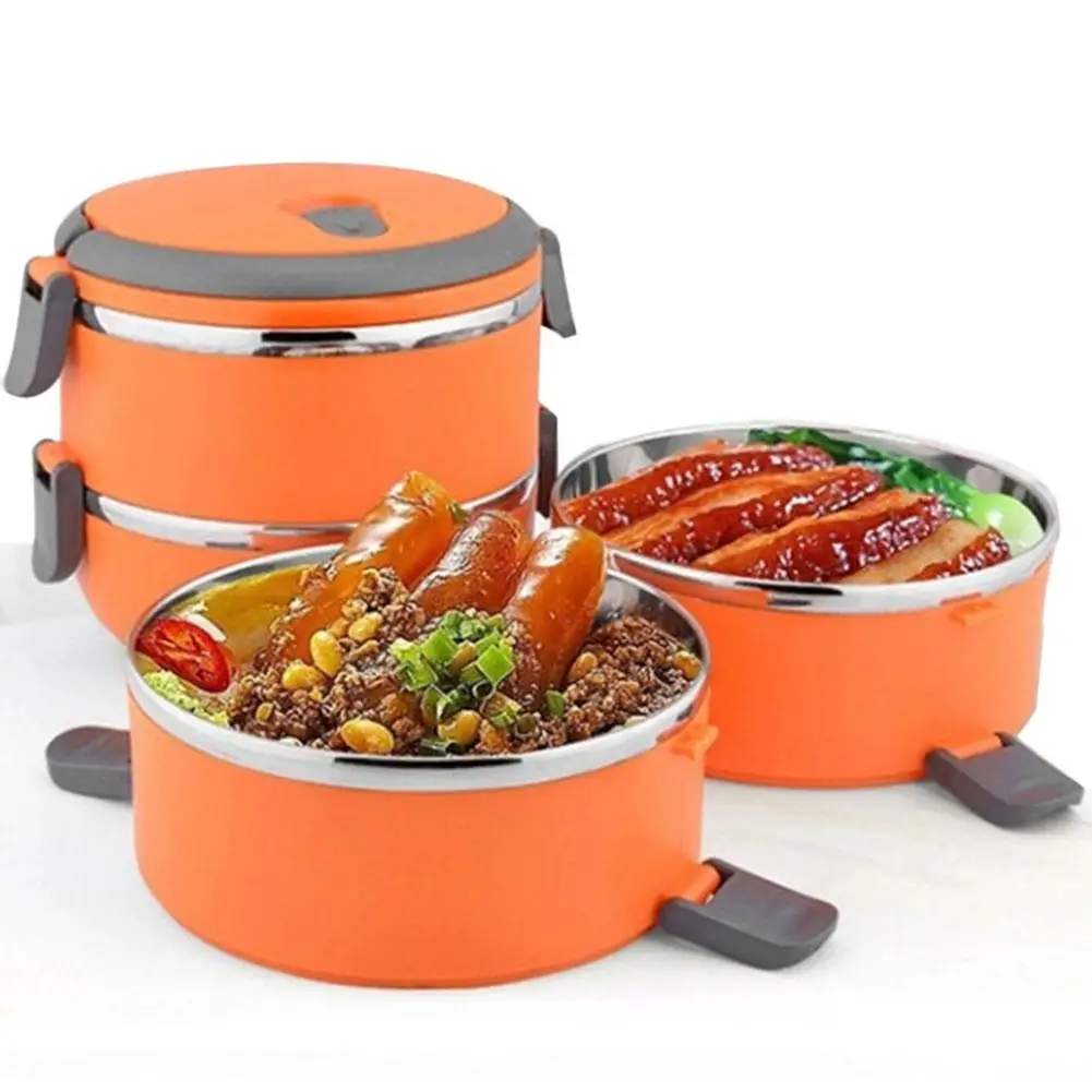 Микроволновая печь Bento Box из нержавеющей стали Круглый герметичный термоизоляционный Ланч-бокс герметичный детский портативный контейнер для еды 1 шт