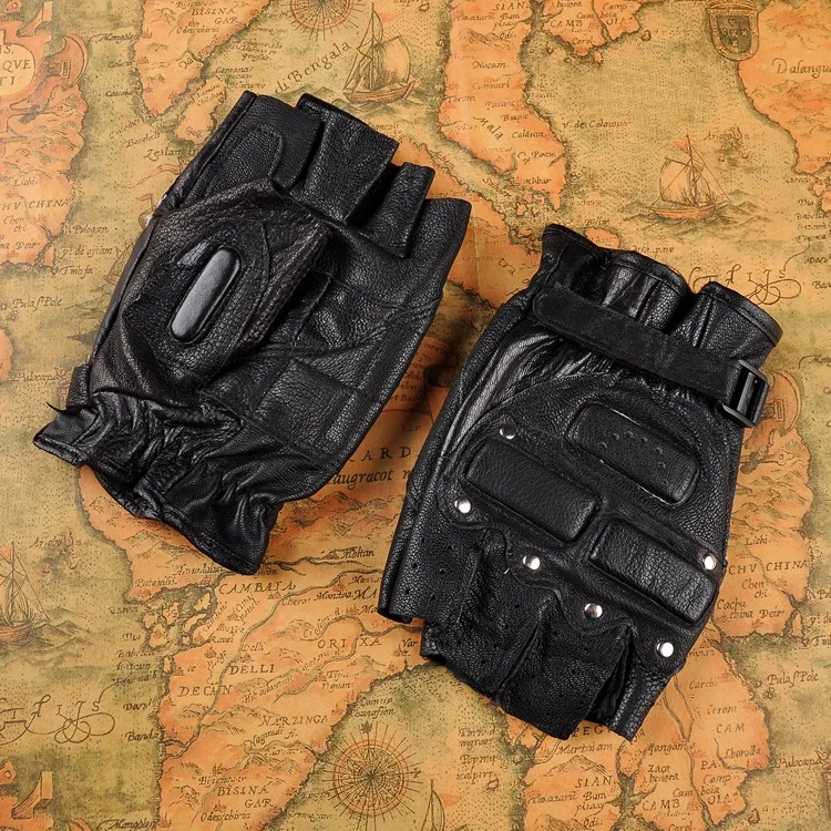 

Men's outdoor leather Half Finger riding gloves autumn and winter show finger REAL leather Goat skin Motorcycle Gloves
