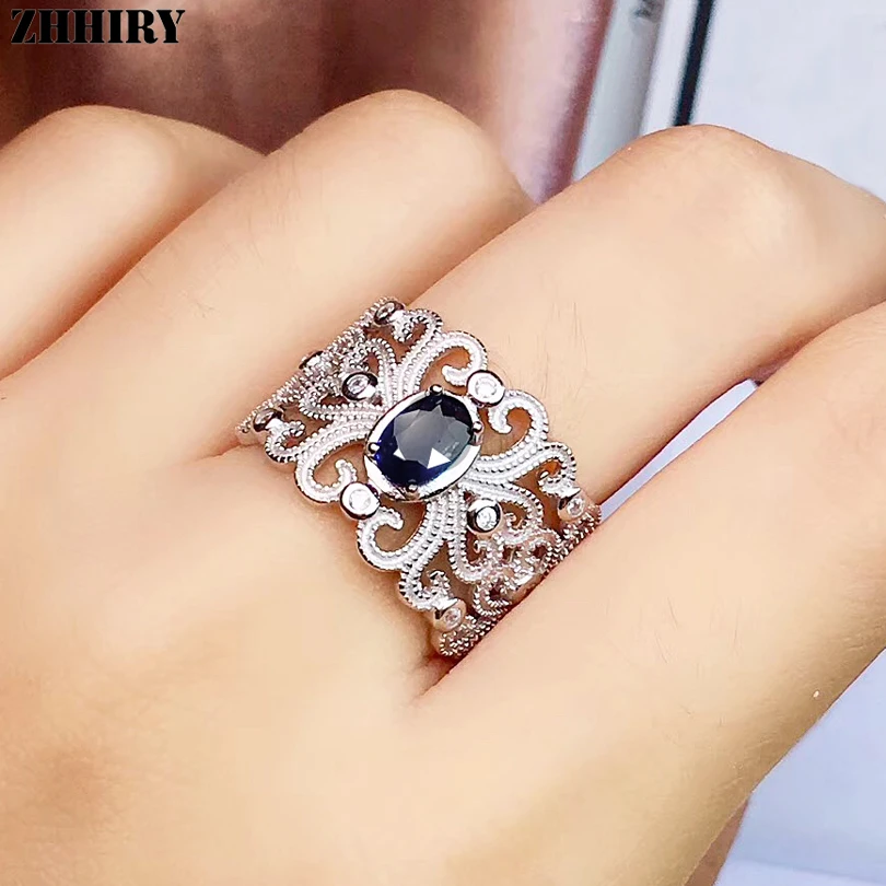 Женское кольцо с натуральным сапфиром ZHHIRY ювелирное изделие из стерлингового
