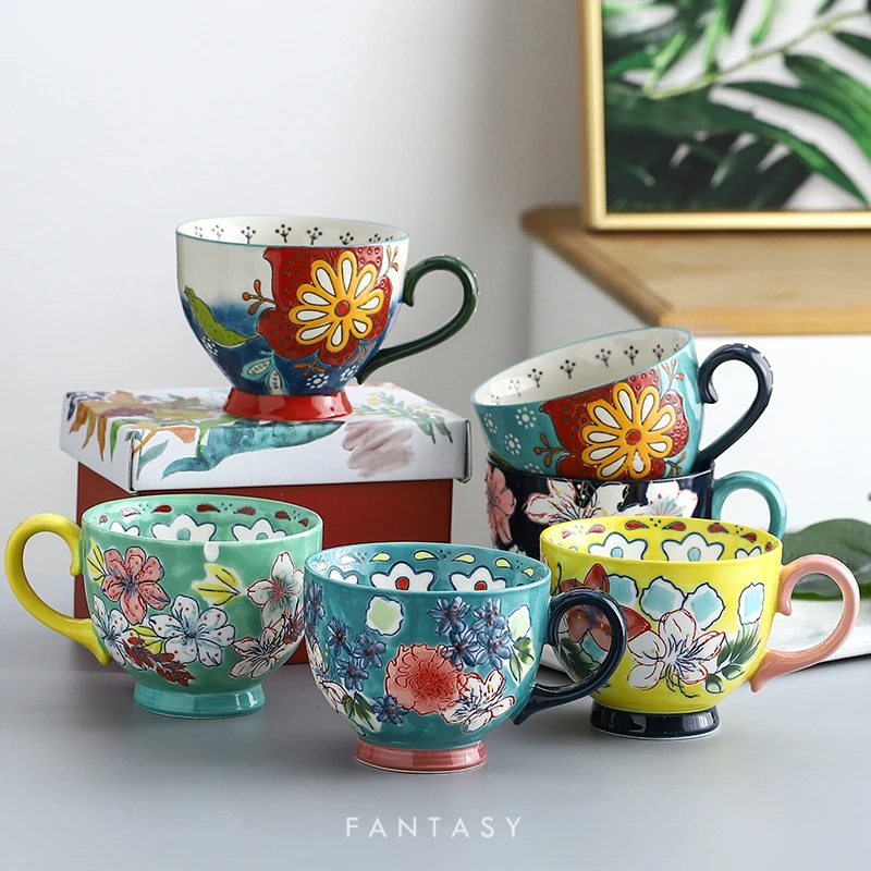 Керамическая чашка для завтрака с молоком и овсянкой ручная роспись кофейные