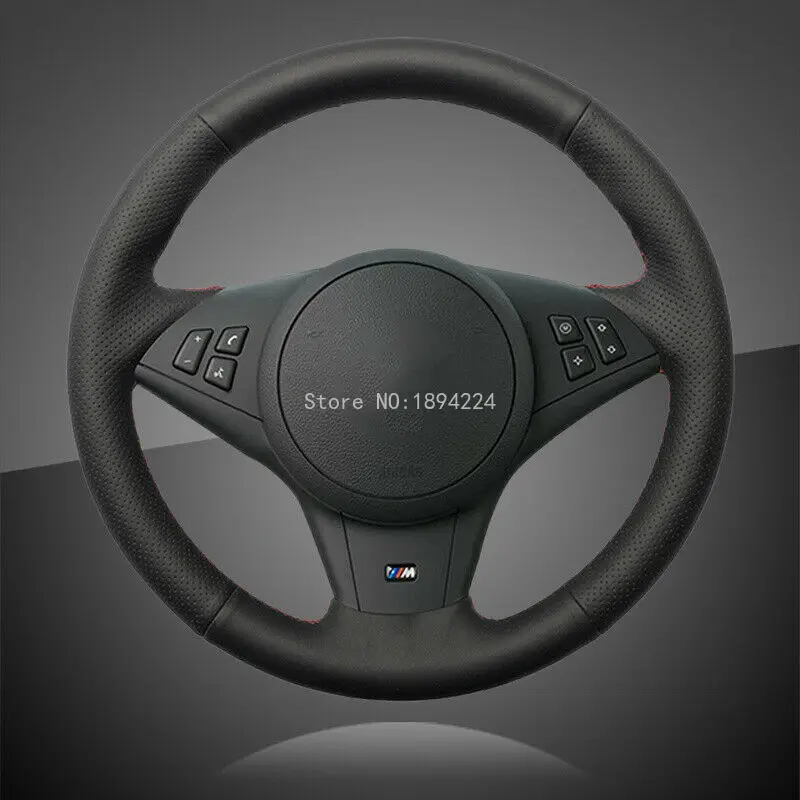 

Hand Sewing Black leather Car Steering Cover Leather for BMW 530i E60 E63 E64