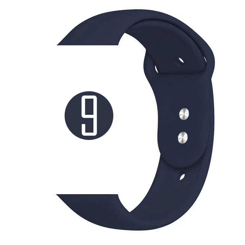 9 Midnight Blue Цветной мягкий силиконовый спортивный ремешок для Apple Watch Series 5 4 3 2 1 38 мм 42 мм резиновый ремешок для часов iWatch 5 4 40 мм 44 мм - Цвет ремешка: 9 Midnight Blue