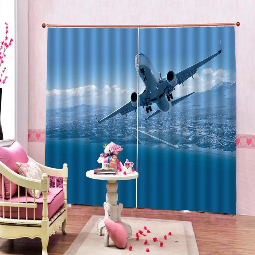 

3D Curtain Fashion Customized Sky Clouds Airplane Curtains For Bedroom Custom Any Size Curtain Blackout Fabric