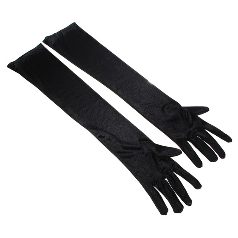 

Women Solid Gloves Satin Long Finger Mittens Elbow Gloves Colorful Flapper Gloves Matching Costume Party Wedding Accessories