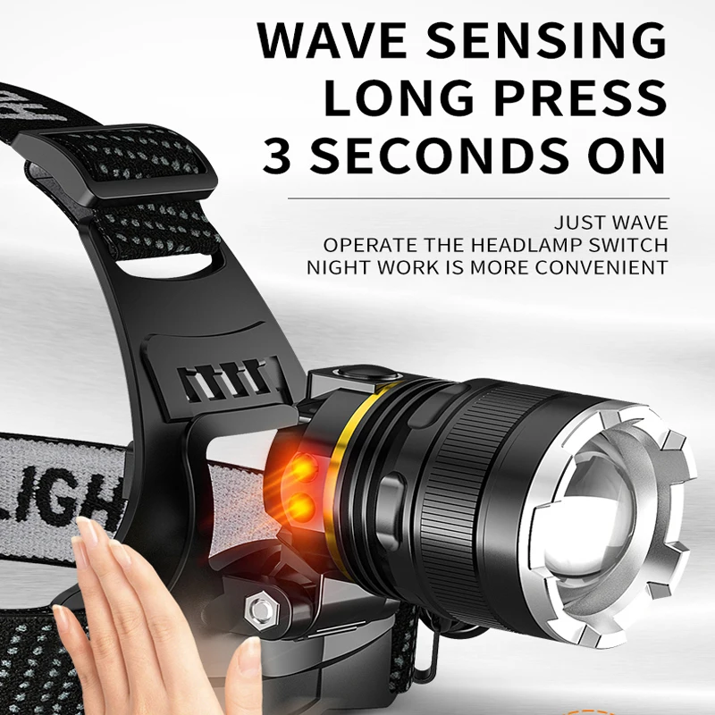 500000LM Powerful Headlamp XHP70 LED Headlight Sensor Outdoor Waterproof USB Rechargeable Zoom Head Flashlight Use 18650 Batter | Лампы и