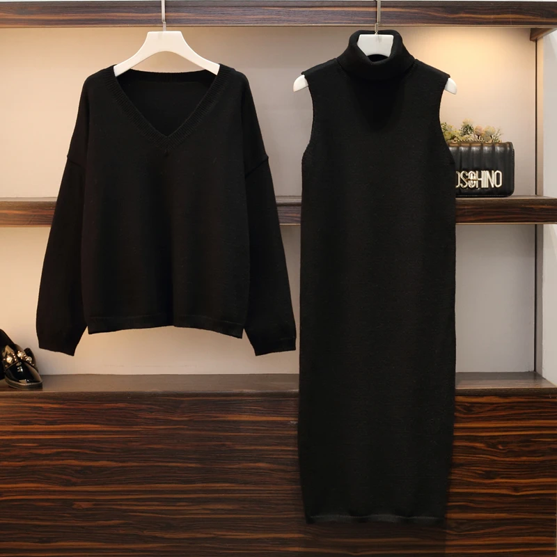 Большой плюс размер 4XL платье костюм зима осень женский элегантный свитер