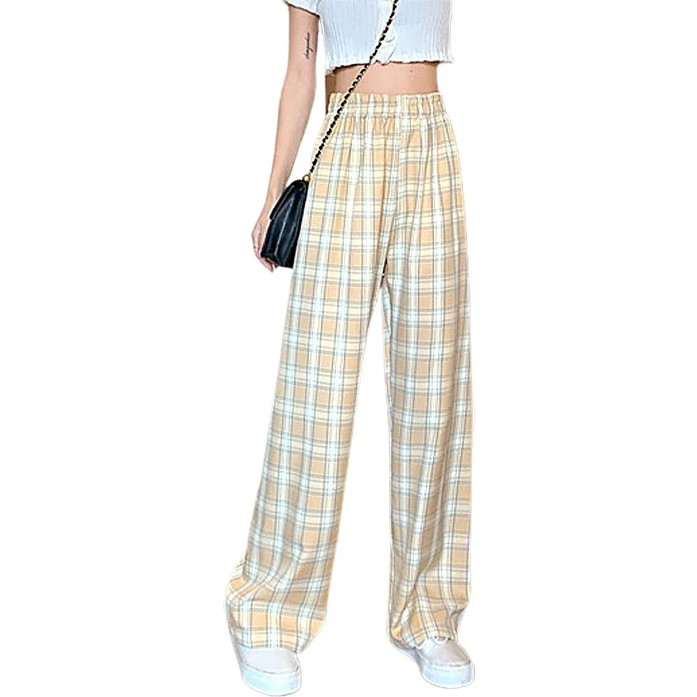 

Women's Long High Waist Check Printed Mooping Pants Wide Leg Loose New Fashion