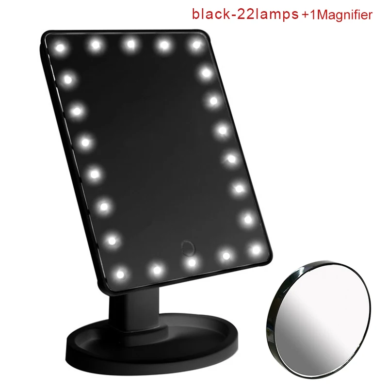 black 22lamps 1Magni 22 светодиодный сенсорный экран зеркало для макияжа дропшиппинг Цена со скидкой 1X 10X яркий регулируемый USB или батареи использовать 16 огней - Цвет: black 22lamps 1Magni