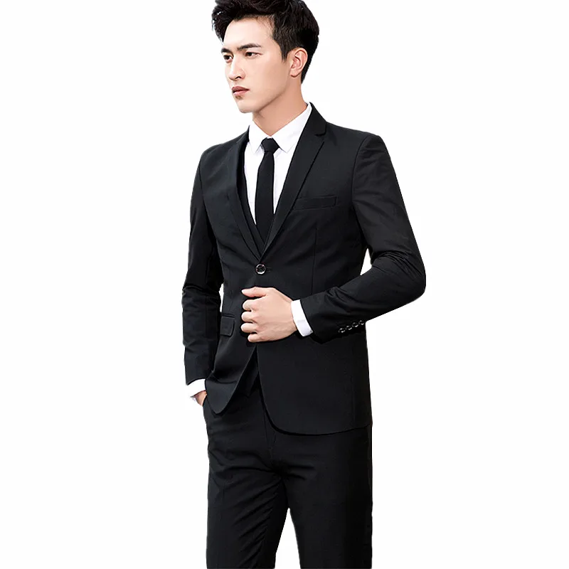 

Spring Autumn Men Wedding Party Two-Piece Set Slim Fit Fashion Male Suit Blazer Jacket and Pants Vest 4 Color Choice