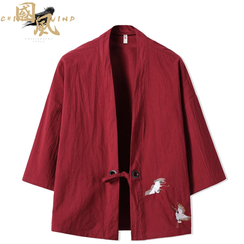 Кран вышивка Haori Kimono Харадзюку японский Стиль размера плюс для мужчин костюм