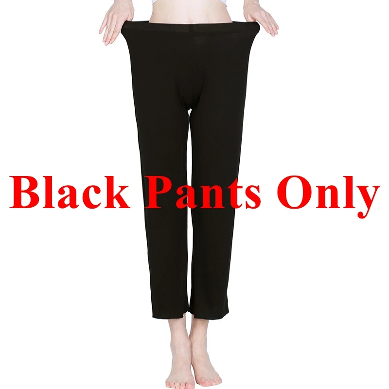Black Pants Only Mferlier/Осенняя женская пижама из бамбукового волокна, удобная ночная рубашка с круглым вырезом и длинными рукавами+ штаны, однотонный эластичный женский пижамный комплект - Цвет: Black Pants Only