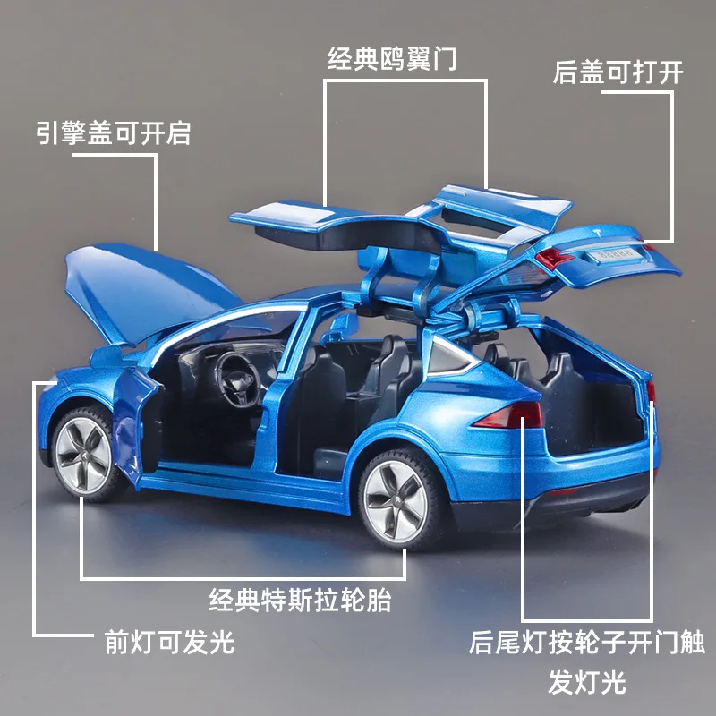 2021 Hot Sell  1:32 Tesla MODEL X MODEL3 Alloy Light and sound Car Model Kid Toys For Children Gifts Boy Toy images - 6