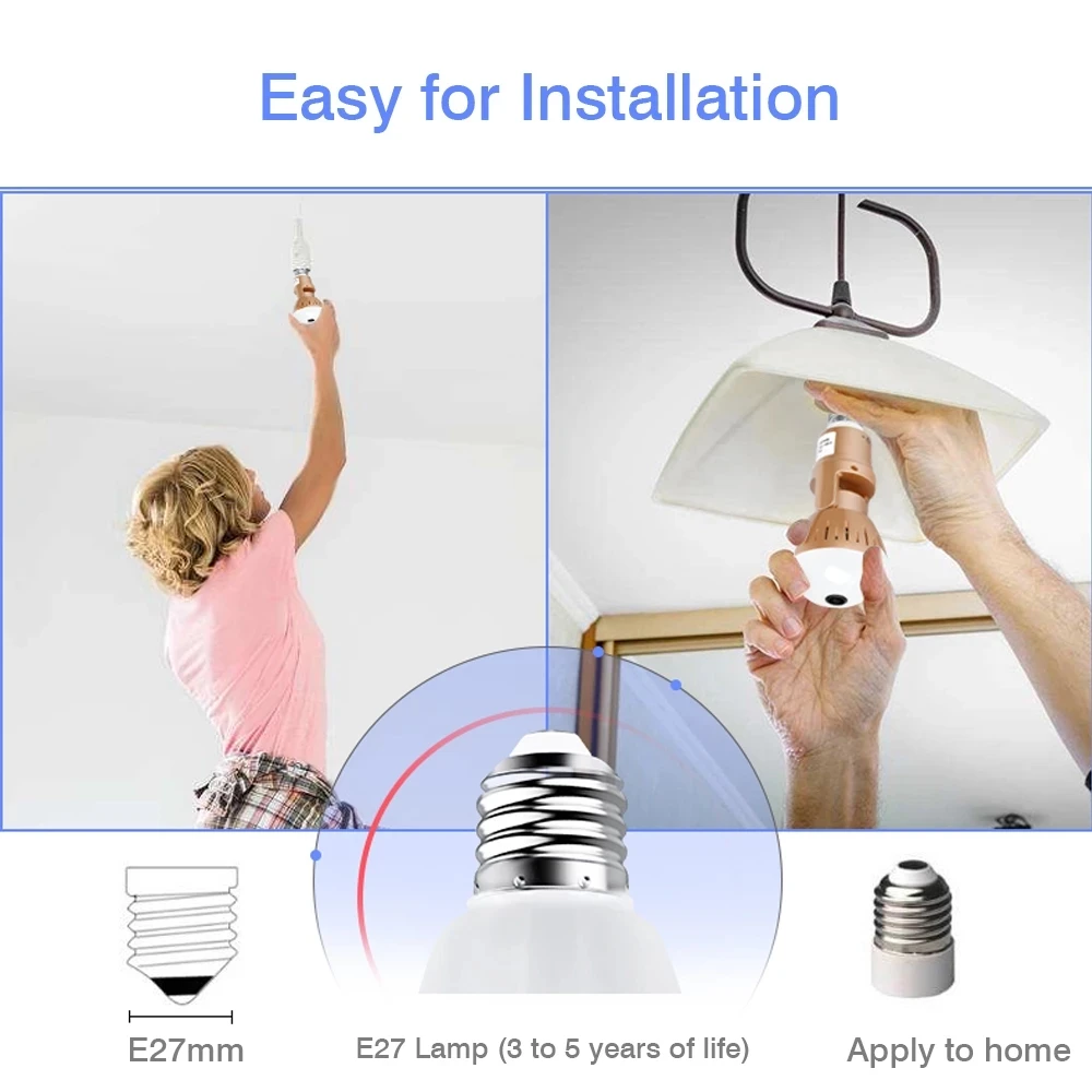 

HONTUSEC 1080P Light Bulb Camera Wifi Bulb 360 Degree FishEye Panoramic IP Camera Wifi IP Camera With Night Vision Two Way Audio