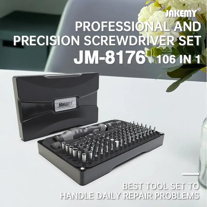 

Jakemy-8176 106Pcs Multi-function Magnetic Precision Screwdriver Set Tweezer Screw Driver With Extension Bar Repair Tool