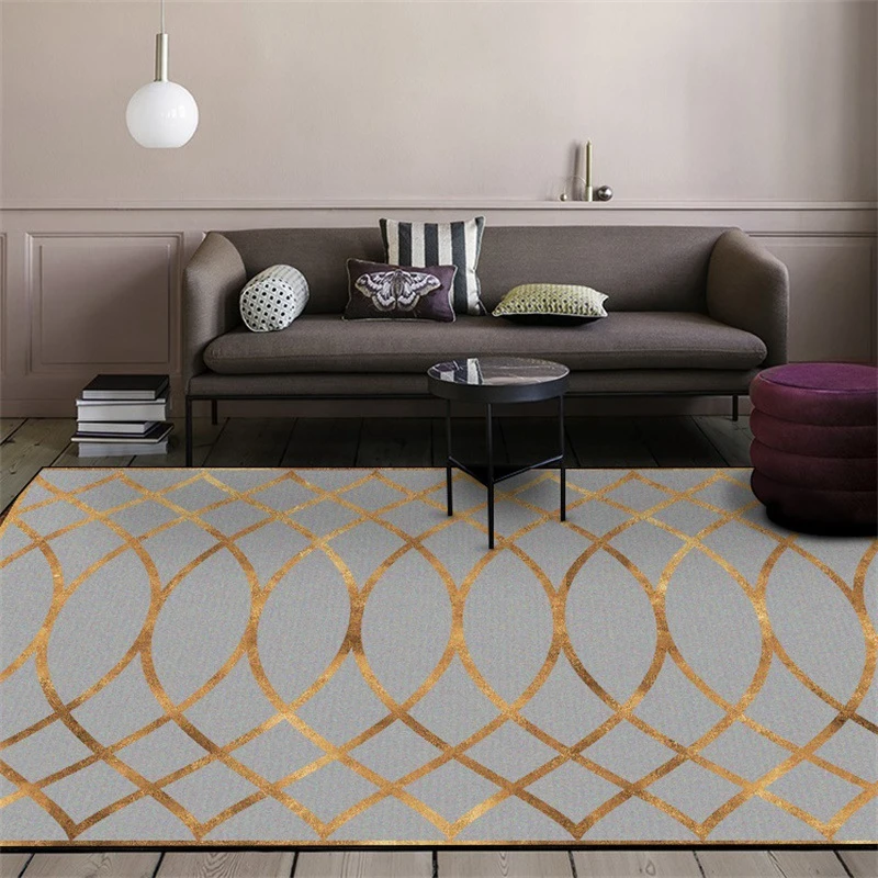 

Modern Geometric Carpet and Rug for Living Room Bedroom Golden Metal Striped Parlor Area Rugs Home Sofa Decor Floor Mat Tapete