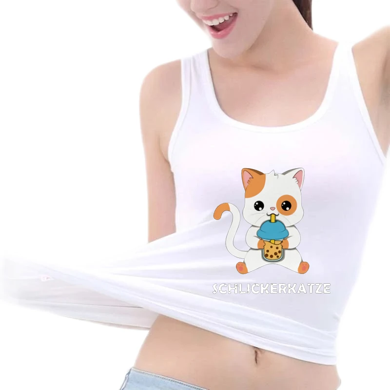 

Mud cat snacking slippery cat pattern Long Tank Top Women Sleeveless U-Neck Slim Fit Sports Top
